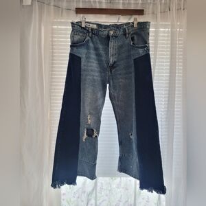 Zara TRF Crafted Jeans Size 6 Distressed Patchwork Two Toned Denim Trendy Boho